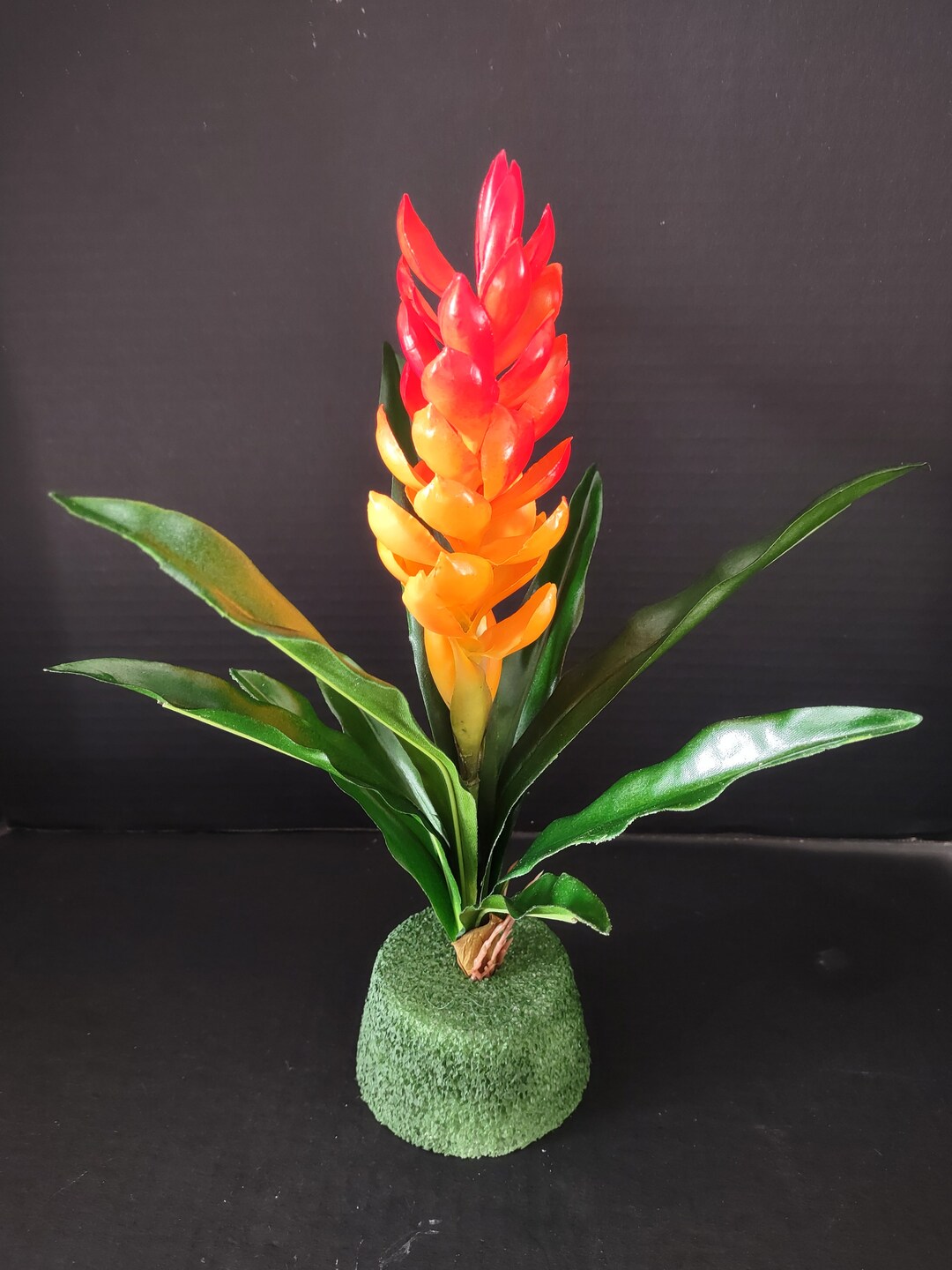 Mini Artificial Bromeliad Plant RED/ORANGE Etsy