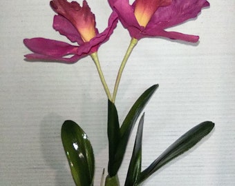 Vintage Cattleya Orchid  W/O pot Silk Flowers Plants PEONY