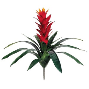 16&quot; Artificial Bromeliad plant W/O pot. Red