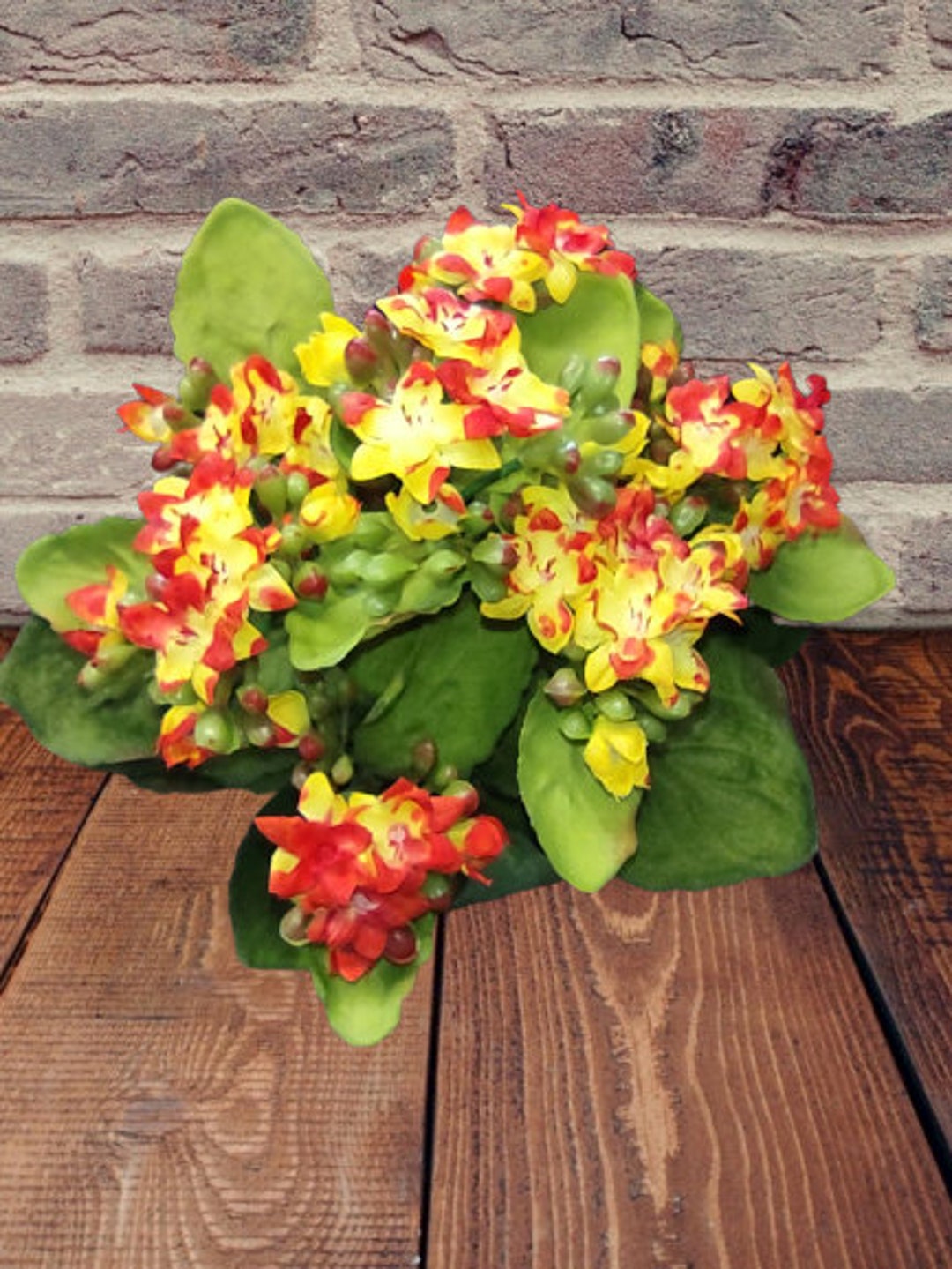 Artificial Kalanchoe Bush. Silk Flower Floral Arrangements TWOTONED