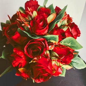 Artificial red rose bouquet Weddings floral arrangements