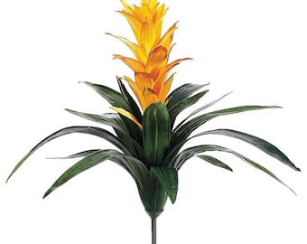 16" Artificial Guzmania plant W/O pot. yellow with orange highlights