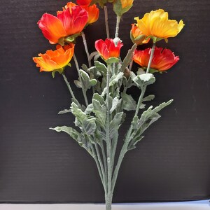 Designer Quality Poppies Silk Flowers YELLOW/ORANGE image 2