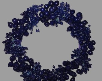 SALE!! Beaded candle ring. For a 4&quot; pillar candle NAVY BLUE