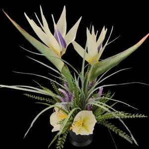Artificial white birds of paradise table centerpiece