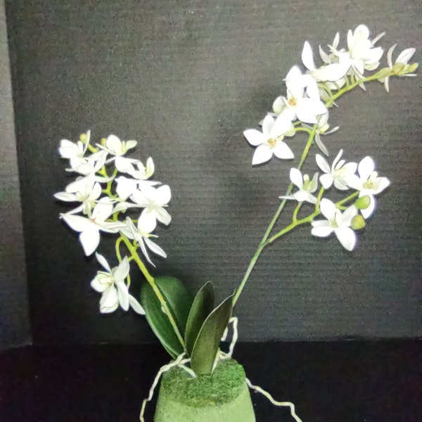 Artificial mini phalaenopsis orchid W/O pot.   WHITE