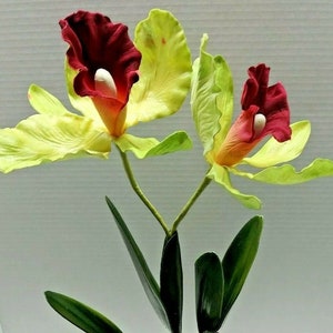 Vintage Cattleya Orchid  W/O pot Silk Flowers Plants LIME GREEN