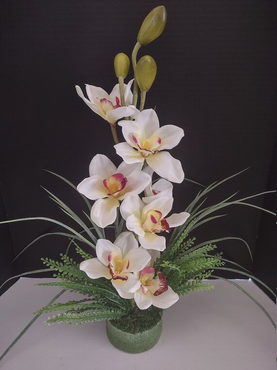 Pianta artificiale Orchidea Cymbidium rosso bordeaux 50 cm
