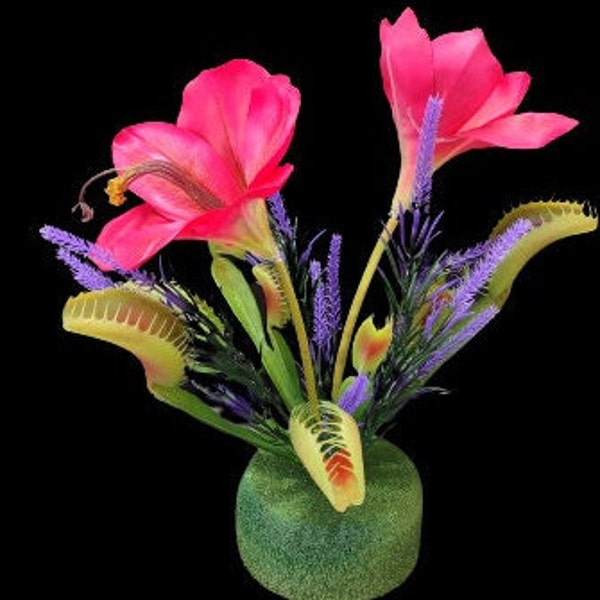 Artificial Venus Flytrap with blooms. Carnivorous Plants Silk Flowers