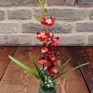 Absolutely beautiful Artificial Cymbidium Orchid Plant W/O pot RED