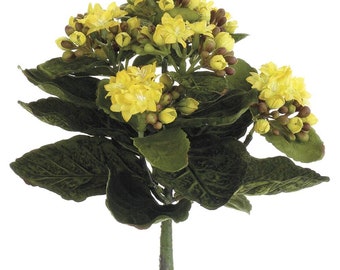 Artificial Kalanchoe Bush. Silk Flower Floral Arrangements YELLOW