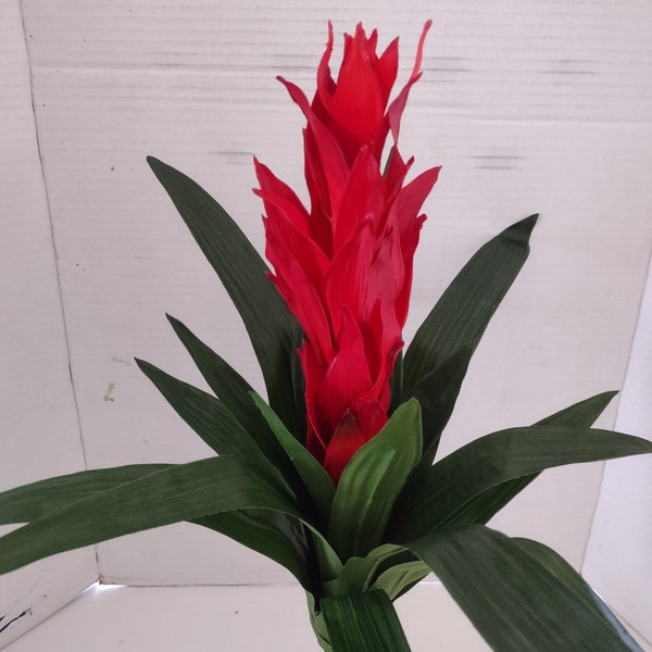 16" Artificial Bromeliad plant W/O pot. Red