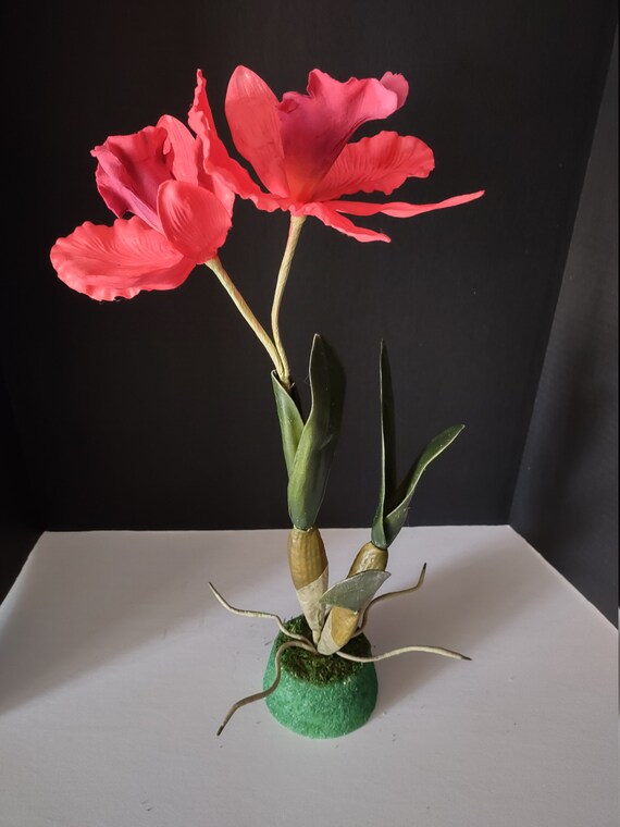 Home Décor Vintage Cattleya Orchid WO pot Silk Flowers Plants Floral