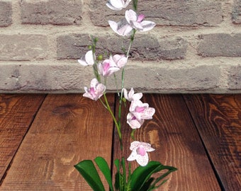 Artificial Phalaenopsis Orchid Plant, Silk Flowers LAVENDER