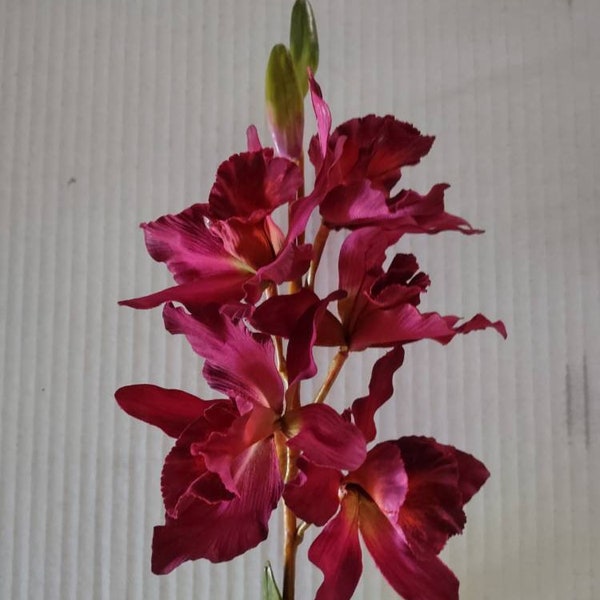 Artificial Mini Cattleya Orchid stem DEEP burgundy