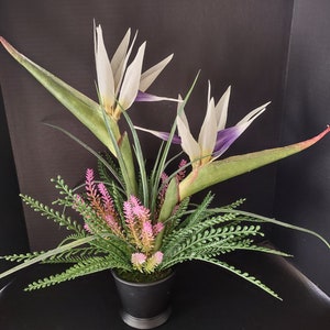 WHITE bird of paradise table centerpiece, silk flower arrangements