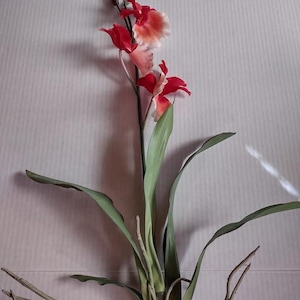 Artificial miltoniopsis orchid plant stem  CORAL/PEACH