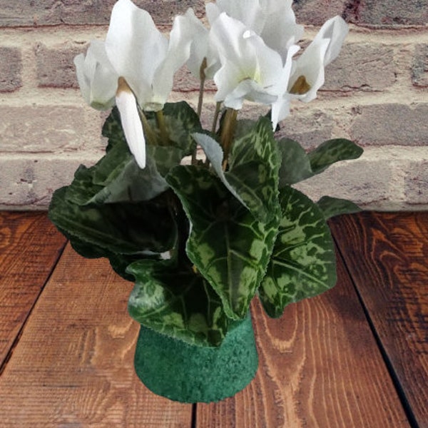 LARGE Artificial Cyclamen Plant Silk Flower Arrangements WHITE