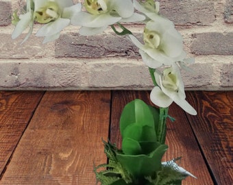 Artificial Phalaenopsis Orchid Plant, Silk Flowers PEPPERMINT CREAM