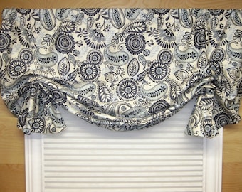Valance Ready to Ship Gathered Rod Pocket MockFaux Roman Window Treatment in Traditions White Black Damask Fabric Living Bedroom Office