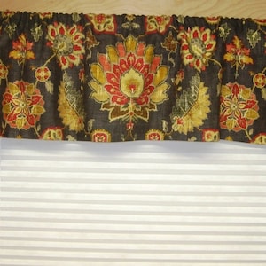 Valance Ready to Ship Curtain Gathered Rod Pocket Window Treatment in Covington Andora Fabric Color Cindersmoke Gray Red Straight Hem