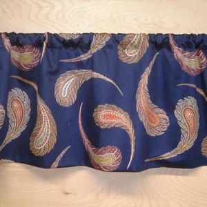 Valance Ready to Ship! Gathered Rod Pocket Window Treatment with Straight Hem in Iman Zema Gem Feathers Navy Red Gold Birds Primary Colors