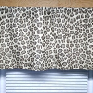 Valance Ready to Ship! Gathered Rod Pocket Window Treatment with Straight Hem in Ballard Cheetah Animal Print Gray Taupe