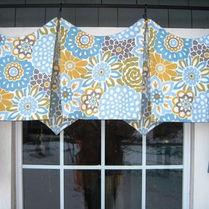 SALE 25% Off Original Price of 83.00 Now 62.00 Jackson Valance in Waverly Button Blooms color Spa Floral, Blue, Yellow, Bed Living Kitchen