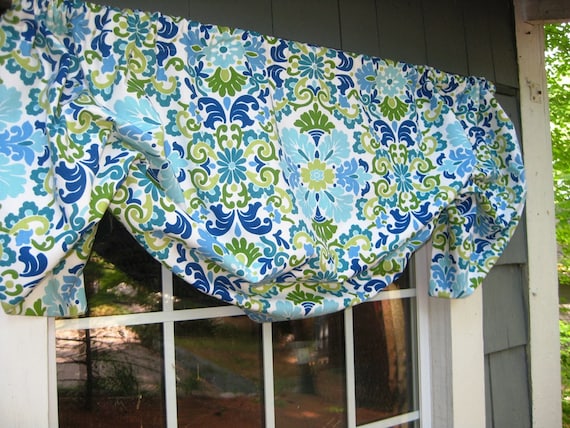 Valance Ready to Ship Gathered Rod Pocket MockFaux Roman Window Treatment in Traditions White Black Damask Fabric Living Bedroom Office