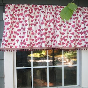 Valance Ready to Ship! Straight Hem Rod Pocket Window Treatment in Romo Tulipa Pink Fucshia & White Tulip Floral Fabric with Beaded Trim