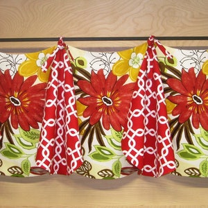 Valance Ready to Ship Tracy Window Treatment in Robert Allen&#39;s Lilith Fabric Color Summer Premier Prints&#39; Gotcha color Lipstick Ties Flowers