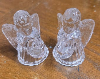 Vintage Clear Glass Angel Candle Holders Set of 2 Christmas Holiday Decor Cherub Figurines