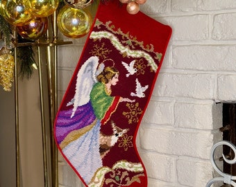 Angel Personalized Needlepoint Christmas stockings, Monogram Family Holiday Stocking Gift for Her, Christmas Decor