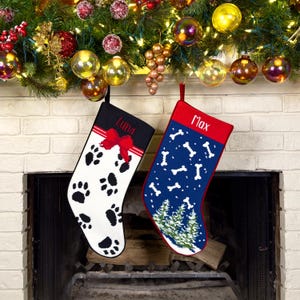 Personalized Dog Embroidered Christmas Stocking - Bone & Paws