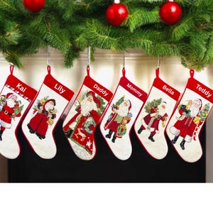 Personalized Santa Christmas Stockings: Needlepoint Embroidered Holiday Decor