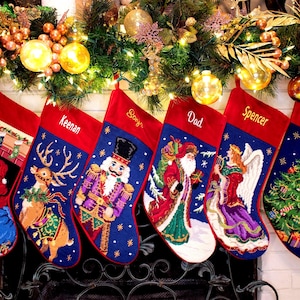 Christmas Stockings |  Personalized Needlepoint Santa Stocking | Nutcracker Stocking with Names | Stockings for Kids