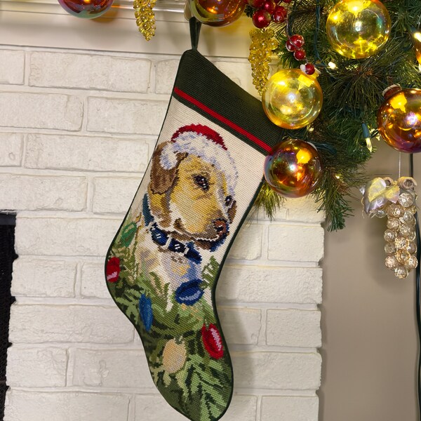 Yellow Lab Dog Stocking | Personalized Needlepoint Christmas stockings | Dog stockings Personalized | Gift for Dog Lovers | Yellow Labrador