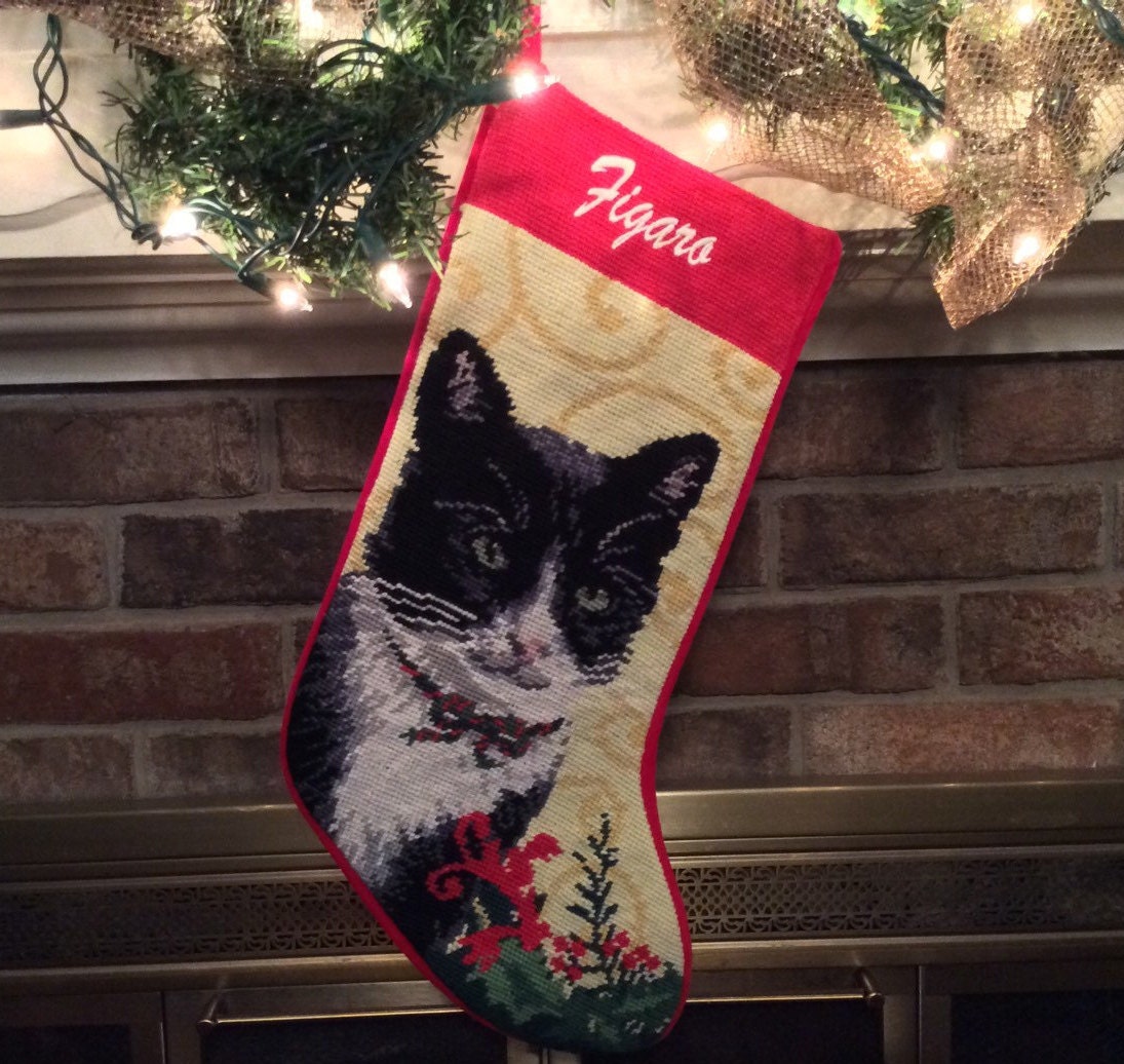 Tuxedo Cat Personalized Needlepoint Christmas Stocking | Etsy