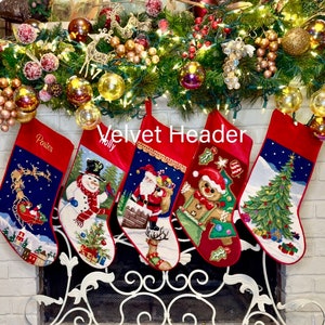Santa on Chimney Personalized Needlepoint Christmas Stockings, Personalised Christmas Stockings, Family Holiday stocking image 2