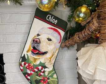 Needlepoint Personalized Christmas Stocking: Tree and Gifts