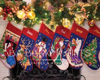Needlepoint Christmas Stocking Personalized Santa Stocking Angel stocking Reindeer and Nutcracker Traditional Stocking Gifts for Family