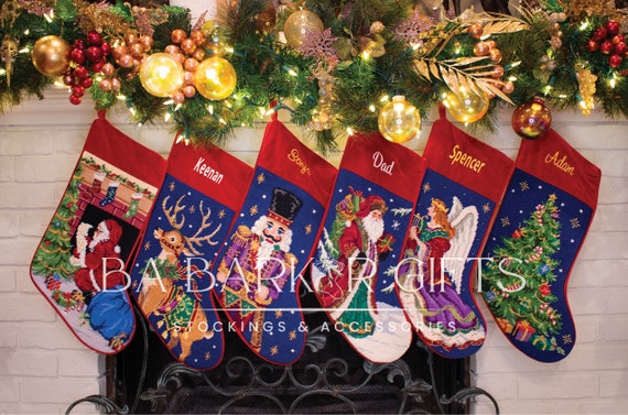 Needlepoint Christmas Stocking, Santa Needlepoint Christmas