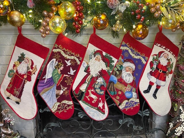 Let's Make Memories Personalized Needlepoint Christmas Stocking -  Embroidered Family Stockings - Old-Fashioned Christmas Décor - Mantel Décor  - 8x17