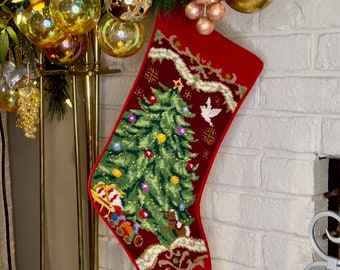 Christmas Tree Personalized Needlepoint Christmas Stocking, Personalized Holiday Family Stockings, Personalized Seasonal Gifts for Her