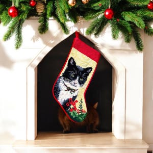 Personalized Tuxedo Cat Christmas Stocking: Needlepoint Pet Lover Stocking