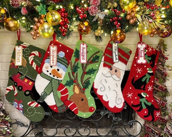 Vintage Inspired Hooked Christmas Stockings - Classic Charm for Festive Mantels