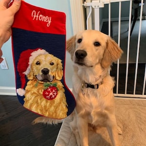 Golden Retriever Christmas Stocking: Personalized Hand-Needlepoint Heirloom Gift