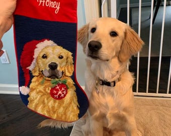 Golden Retriever Christmas Stocking: Personalized Hand-Needlepoint Heirloom Gift