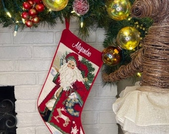 Santa Claus Needlepoint Personalized Christmas Stockings Family Christmas stockings Christmas Lover gifts for him and her Children Stocking