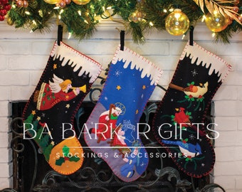 Christmas Stockings Personalized Vintage style applique embroidery stockings Nativity Angel and Bird family stockings gifts for her